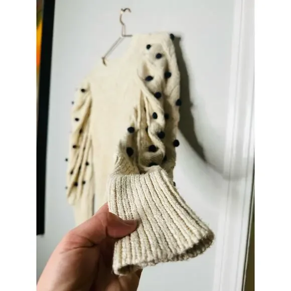 MARIE OLIVER Bridget Knit Bauble Detail Gathered Sleeves 100% Cotton Sweater S - Picture 8 of 14